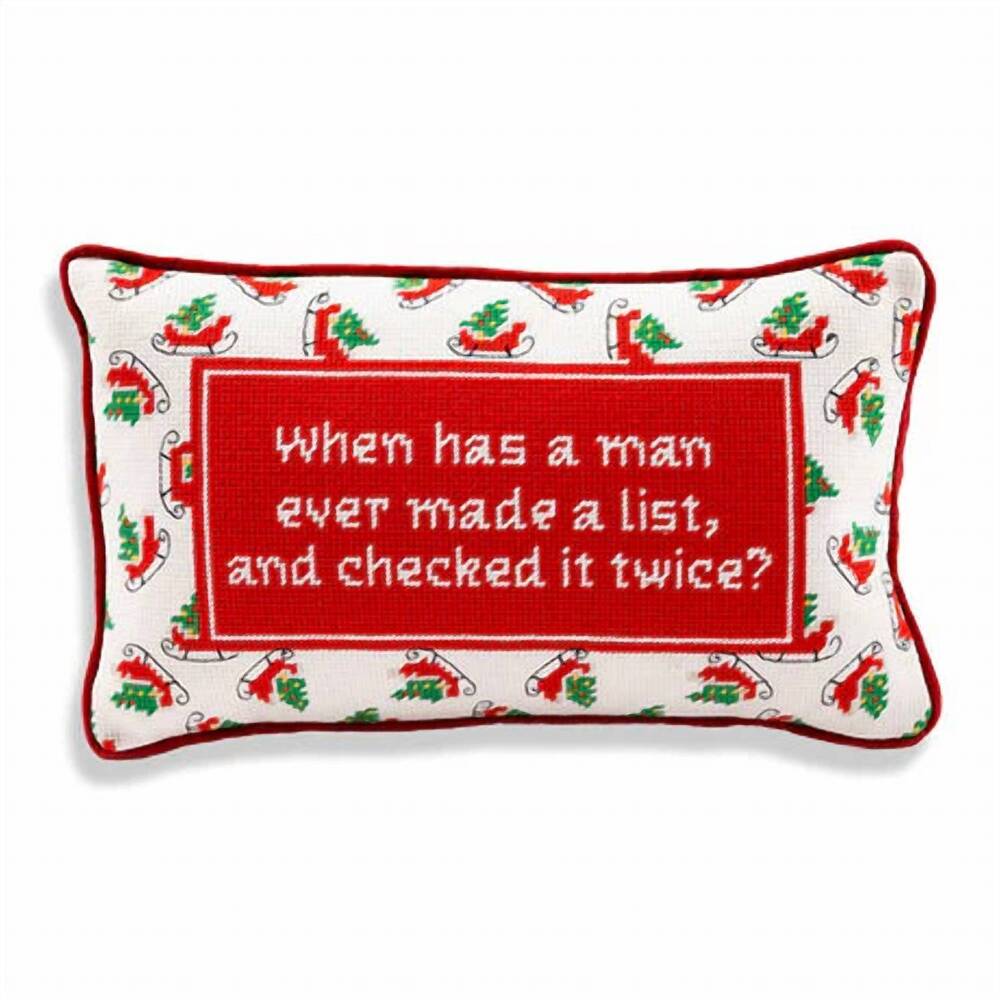 NEW FURBISH STUDIO check it twice needlepoint pillow in red